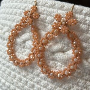 Peach Beaded Teardrop Earrings.
